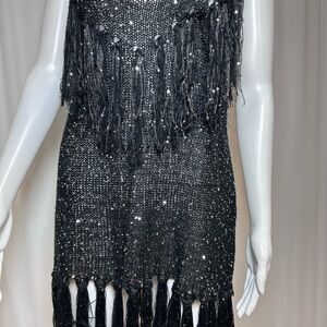 Pretty Angel vintage inspired Black Sequin Fringe Mini Dress